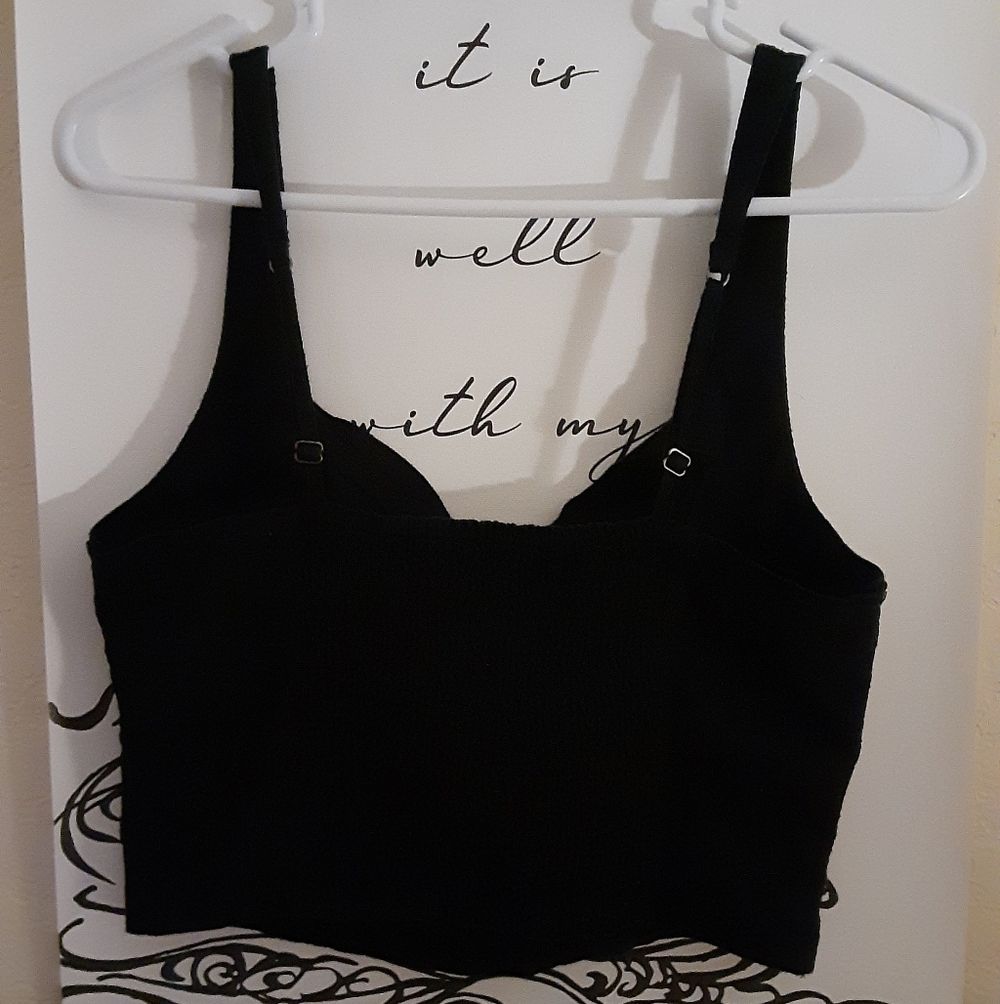 Abercrombie & Fitch Black Corset Style Linen Blend Crop Top Tank - Picture 4 of 9